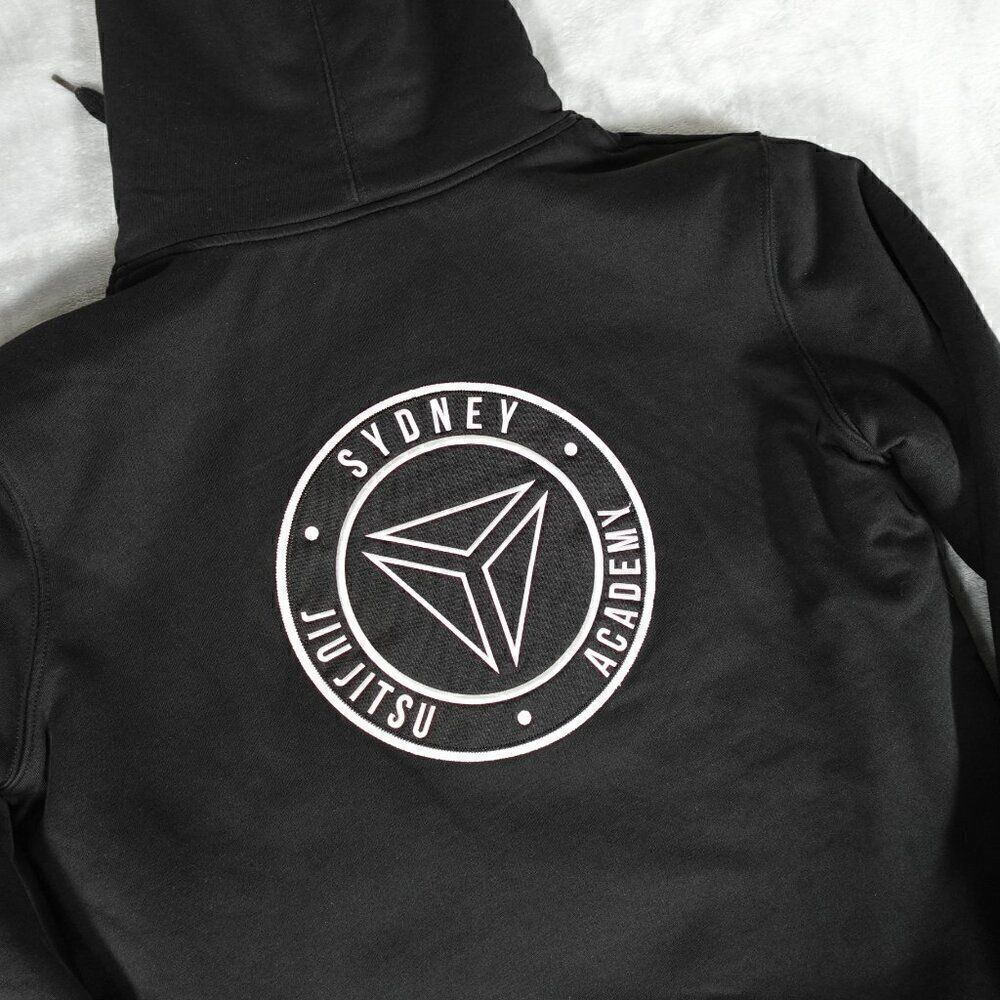 Sydney Jiu Jitsu Academy SJJA Sherpa Lined Hoodie Mens L Full Zip Logo Black - Picture 2 of 12